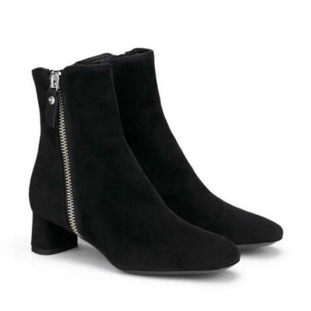 AGL Black Suede Bootie Exposed Silver Side Zipper Chunky Block Heel NWT 36.5 - Picture 6 of 7